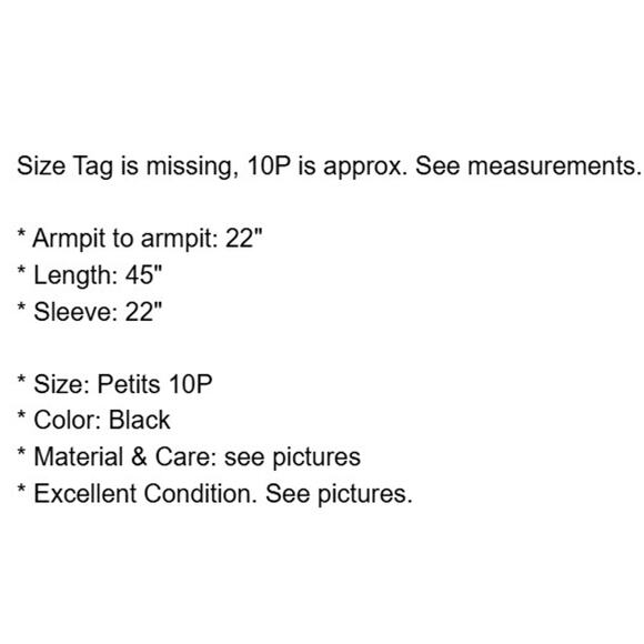 Jones NY Coat Petites 10P Black Wool Long Overcoat Shoulder Pads Vintage - Picture 4 of 16